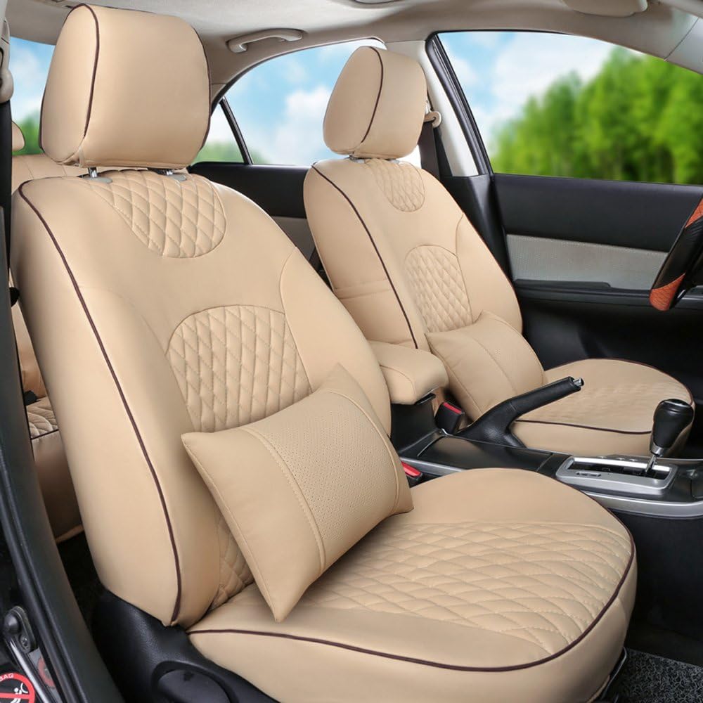 Auto Leather Type Seat Cover M/A Gt Design Custom Fitting Toyota Yaris 2020  Beige/Black Colour Beige Stitch  11 Pcs/Set Premium Quality