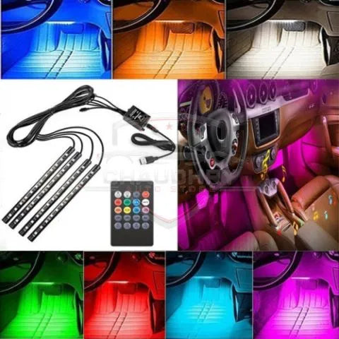 Car Interior Led Atmosphere Light (Strip) Smd Type With Remote 04 Pcs/Set Silicone Housing Box Pack Rgb (China) Fy-5918