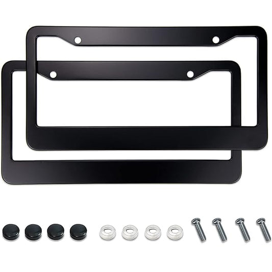 Car License Plate Frame/Holder Moulding Type  Plastic Material Rectangle Shape  With Reflector Universal Fitting Premium Quality Black 02 Pcs/Set Poly Bag Pack  (China)