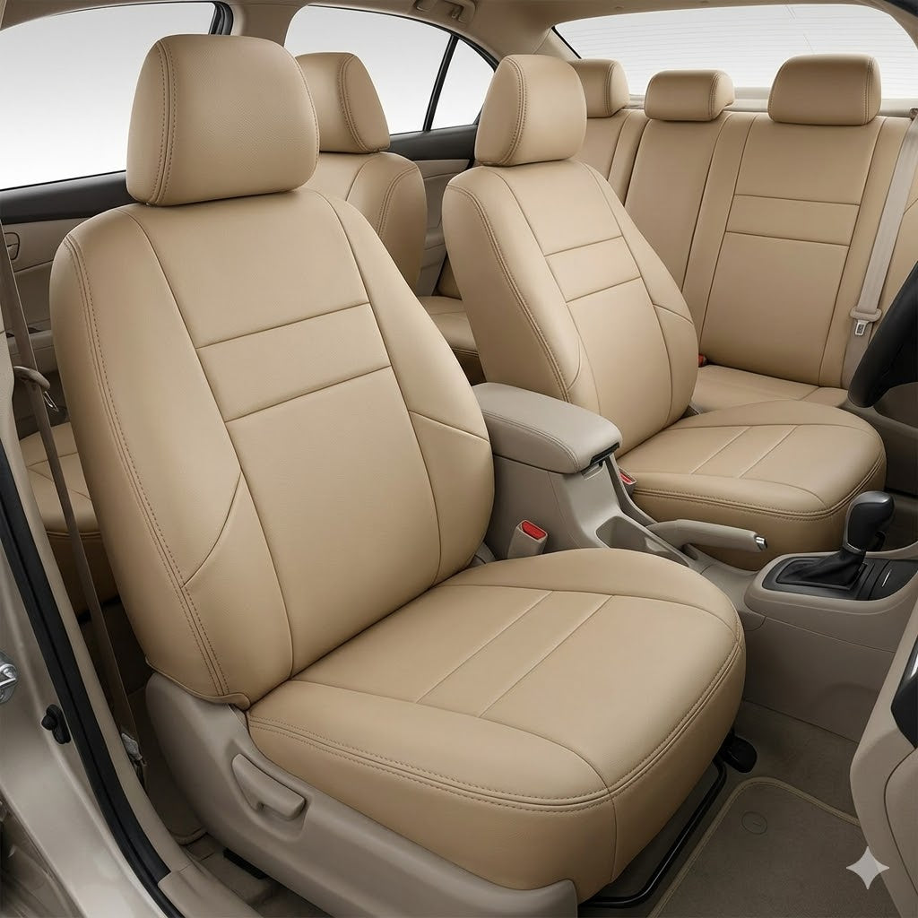 Auto Leather Type Seat Cover M/C Oem Design Custom Fitting Honda City 2018 Beige Colour 09 Pcs/Set
