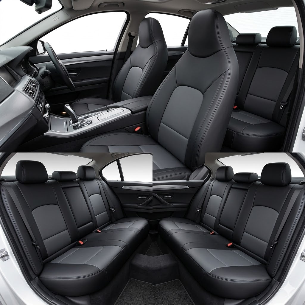 Auto Leather Type Seat Cover M/C Oem Design Custom Fitting Suzuki Cultus 2020 Black/Dark Grey Black Stitch 06 Pcs/Set