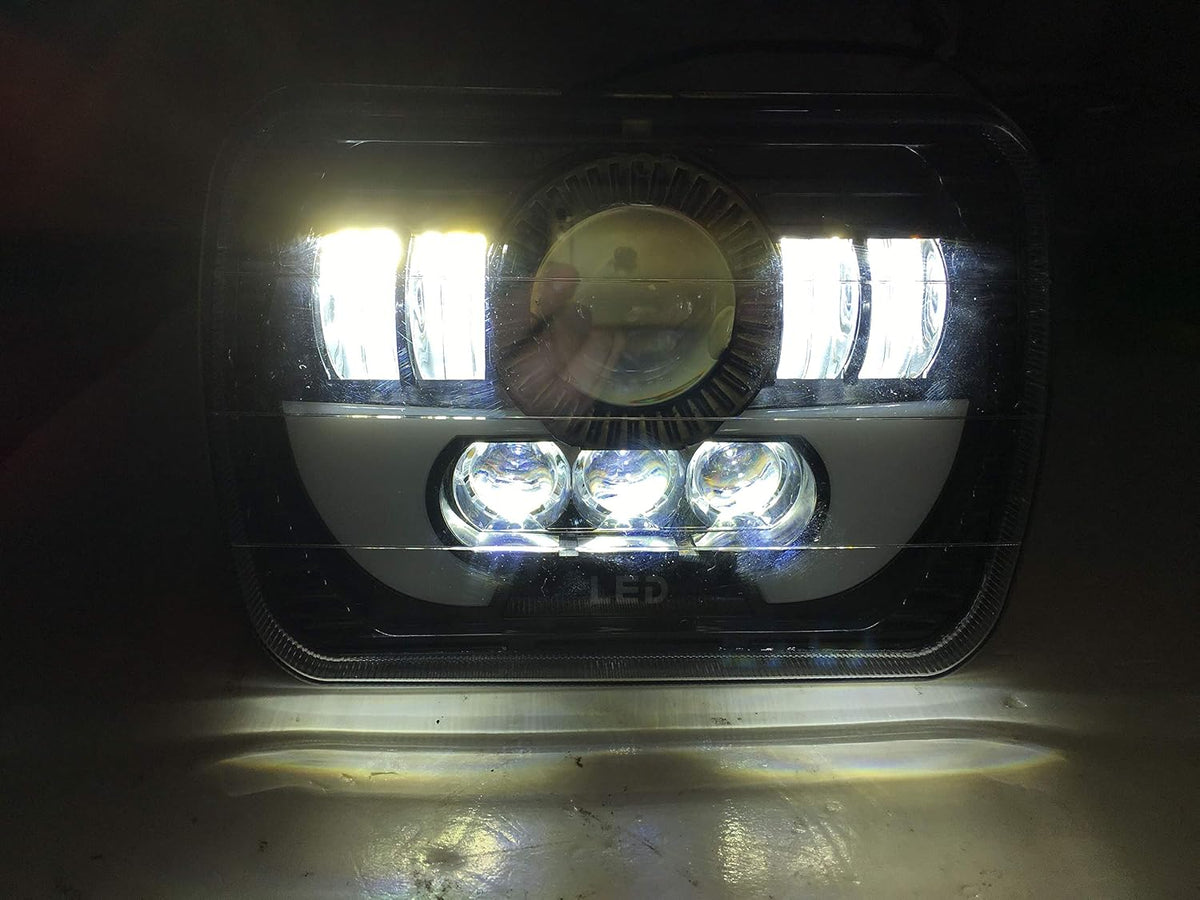 Jeep Led Projector Head Lamps Rectangle Shape 7"X5" White Drl Drl + Indicator Flashing Function Clear Lens 01 Pc/Set Hjg (China)
