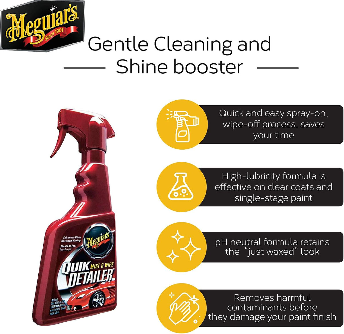Car Body Polish Meguiars Liquid Based Plastic Bottle Pack 473Ml Quick Mist&Wipe Detailer A3316 (Usa)