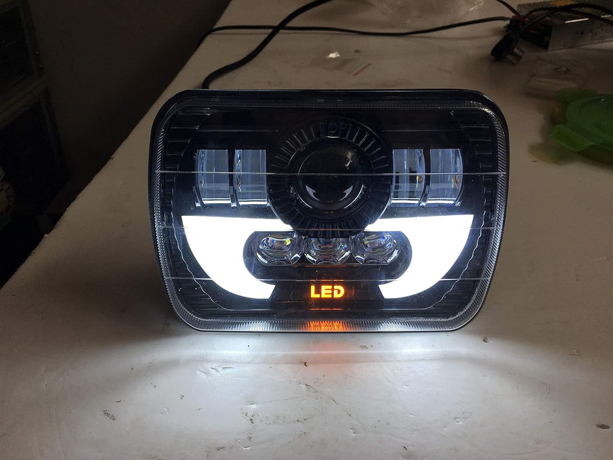 Jeep Led Projector Head Lamps Rectangle Shape 7"X5" White Drl Drl + Indicator Flashing Function Clear Lens 01 Pc/Set Hjg (China)