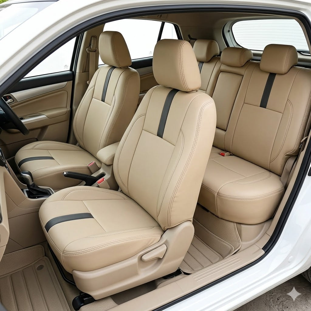 Auto Leather Type Seat Cover M/C Maclaren 570S Design Custom Fitting Toyota Corolla 2018 Beige/Black Colour 12 Pcs / Set