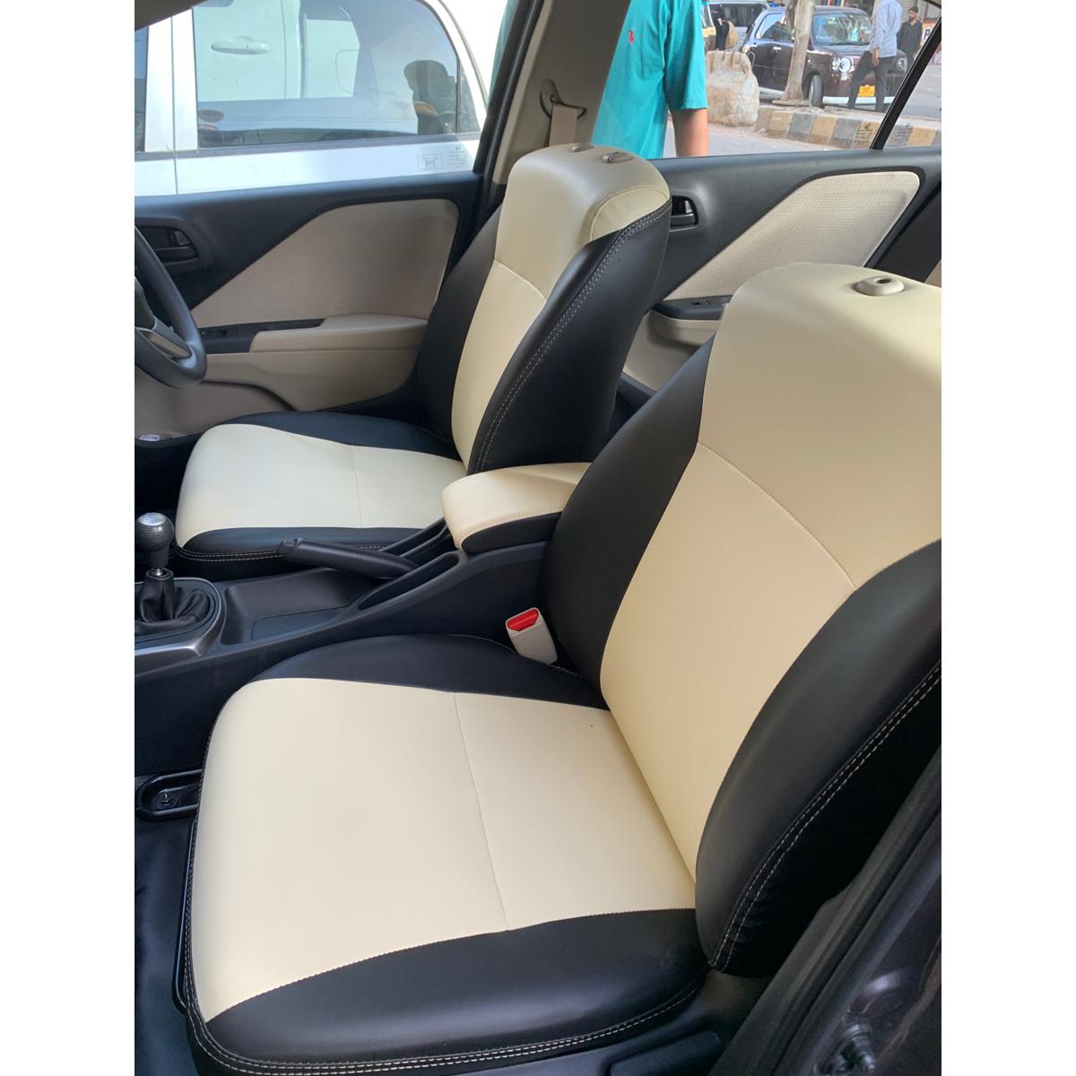 Auto Leather Type Seat Cover M/C Maclaren 570S Design Custom Fitting Toyota Corolla 2018 Beige/Black Colour 12 Pcs / Set