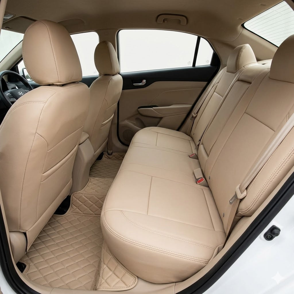 Auto Leather Type Seat Cover M/C E Class Design Custom Fitting Toyota Corolla 2018 Beige with black Colour 12 Pcs / Set