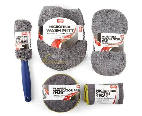 Car Cleaning / Washing / Polishing Kit Microfiber Type Grey 09 Pcs/Pack Pvc Bag Pack