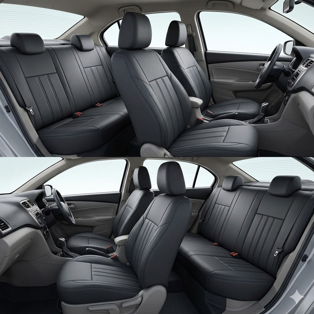 Auto Leather Type Seat Cover M/C Oem Design Custom Fitting Toyota Yaris 2020 Black Colour Red Stitch 11 Pcs/Set