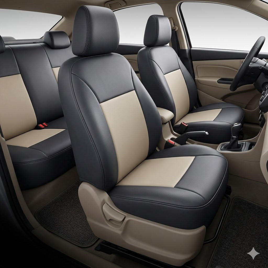Auto Leather Type Seat Cover M/D Oem Design Custom Fitting Suzuki Wagon-R 2018 Black/Y-Grey Colour Black Stitch 06 Pcs/Set