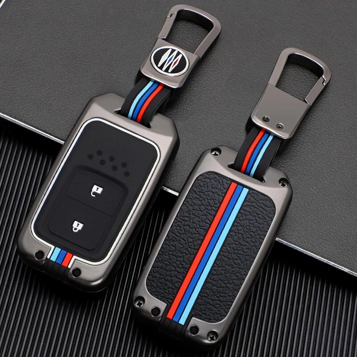 Car Remote Key Cover/Casing Metal Casing / Leather Keychine Honda Vezel G 2014-2019 Honda Logo Mix Colours Poly Bag Pack  (China)