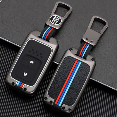 Car Remote Key Cover/Casing Metal Casing / Leather Keychine Honda Vezel G 2014-2019 Honda Logo Mix Colours Poly Bag Pack (China)