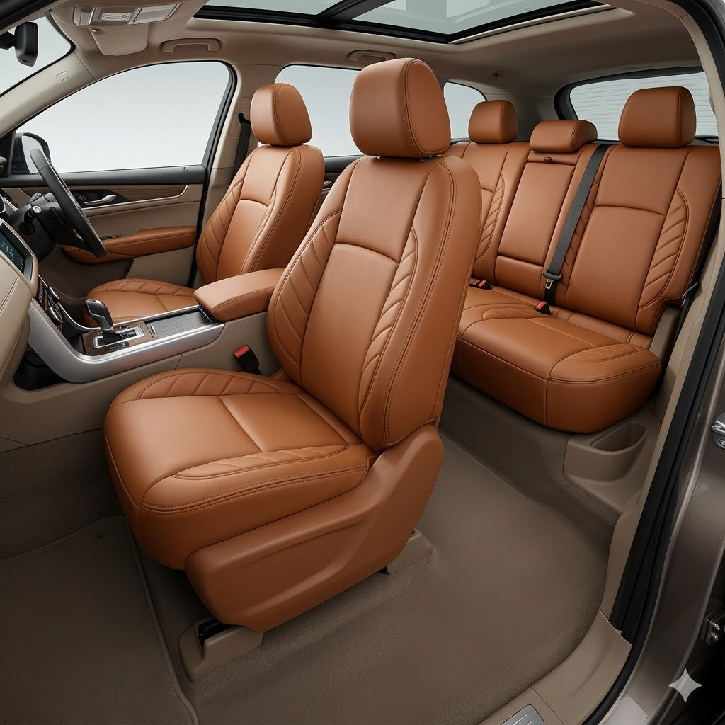 Auto Leather Type Seat Cover M/A Oem Design Custom Fitting Toyota Corolla 2018 Cayane Brown 12 Pcs / Set