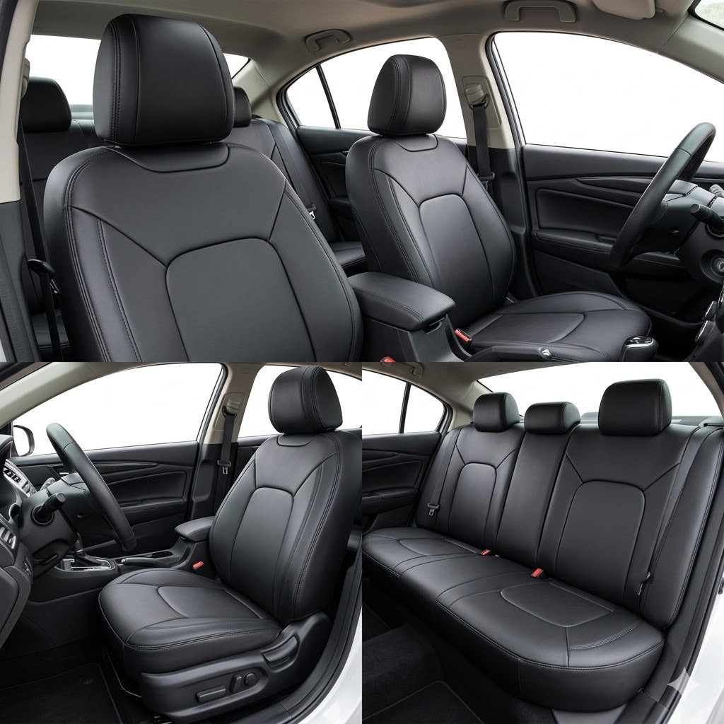 Auto Leather Type Seat Cover M/C Oem Design Custom Fitting Suzuki Cultus 2020 Black Colour Black Stitch 06 Pcs/Set