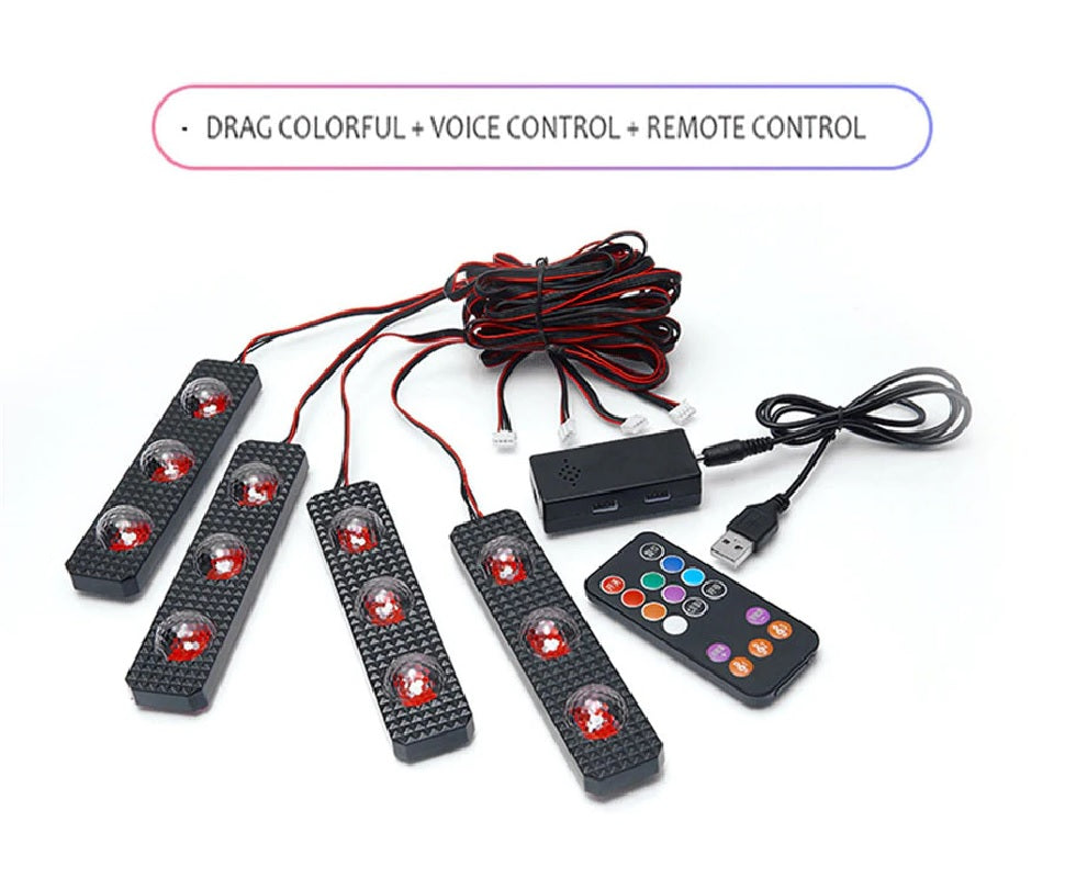Car Interior Led Atmosphere Light (Strip) Led Type Round Shape With Remote 01 Pc/Set Plastic Housing Colour Box Pack Rgb (China)