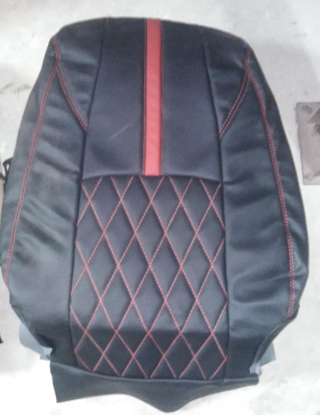 Auto Leather Type Seat Cover M/B Diamond Design Custom Fitting Changan Alsvin 2021 Black Colour Red Stitch 08 Pcs/Set