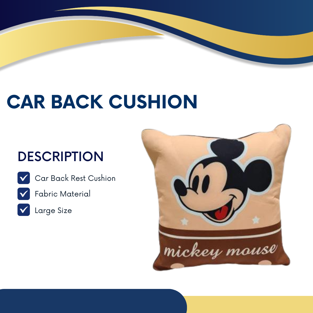 Car Back Rest Cushion Fabric Material Large Size Beige/Brown 01 Pc/Pack Pvc Bag Pack Micky Mouse Fy-3920 (China)