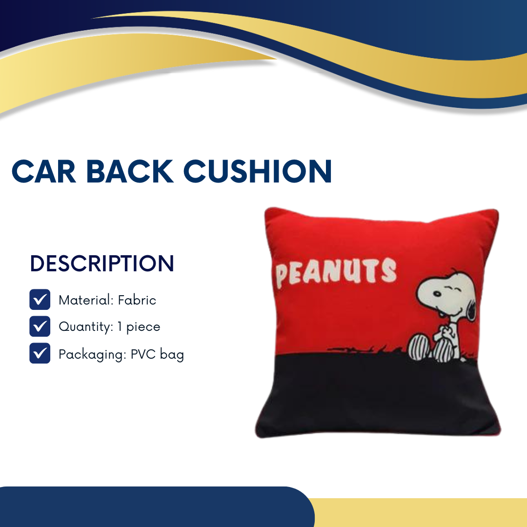 Car Back Rest Cushion Fabric Material Peanuts Cartoon Design Large Size Black/Red 01 Pc/Pack Pvc Bag Pack Fy-3947 (China)