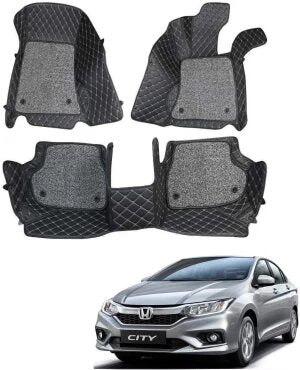 Car Floor Mat 11D Honda City 2021 Black Pvc Black Stitch Black/Grey Grass 03 Pcs / Set Premium Quality (China)