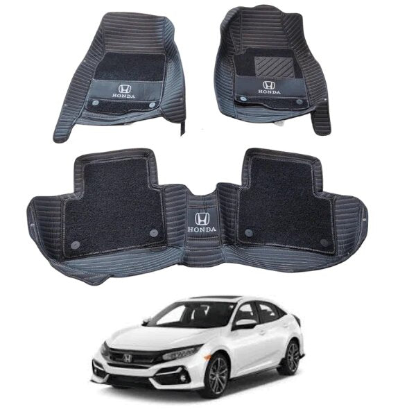 Car Floor Mat 11D Honda Civic 2018 Black Pvc Black Stitch Black/Grey Grass 03 Pcs / Set Premium Quality (China)