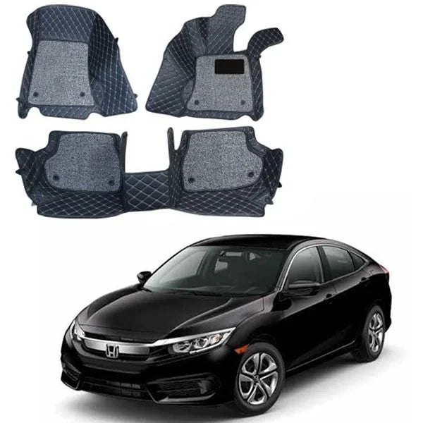 Car Floor Mat 11D Honda Civic 2018 Black Pvc Black Stitch Black/Grey Grass 03 Pcs / Set Premium Quality (China)