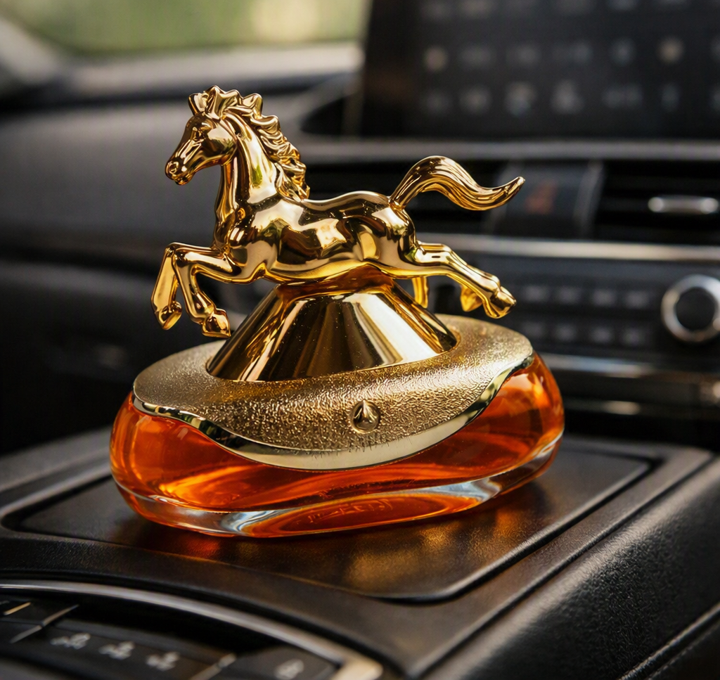 Car Perfume Glass Bottle / Hourse Design Orange Fragrance Large Size Colour Box Pack Fy-2935 (China)