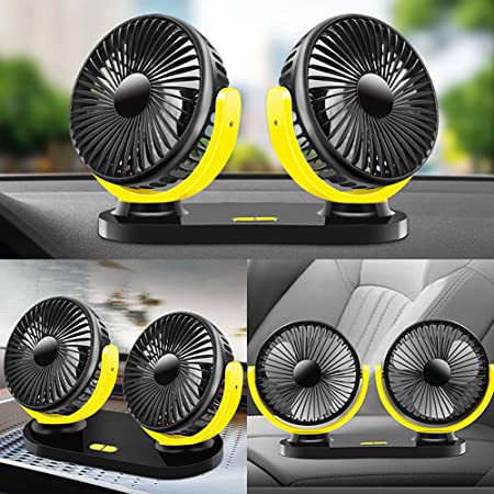 Car Fan Double Head 5" Plastic Housing Black / Yellow / White W/Rotating Function Double Speed Portable Fitting Box Pack Fy-2210 (China)