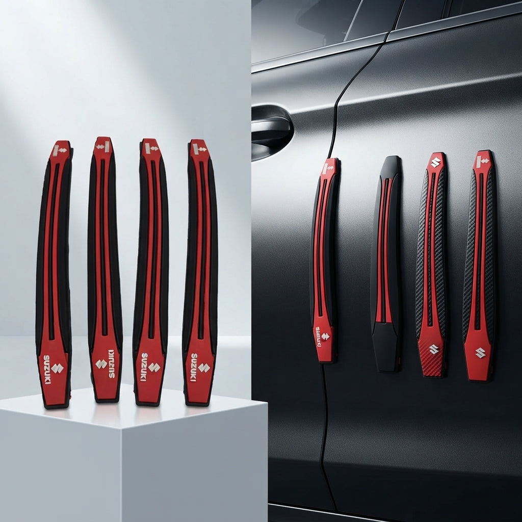 Car Door Anti-Scratch Guards Silicone Material Suzuki Logo 04 Pcs/Set Blister Pack Red (China)