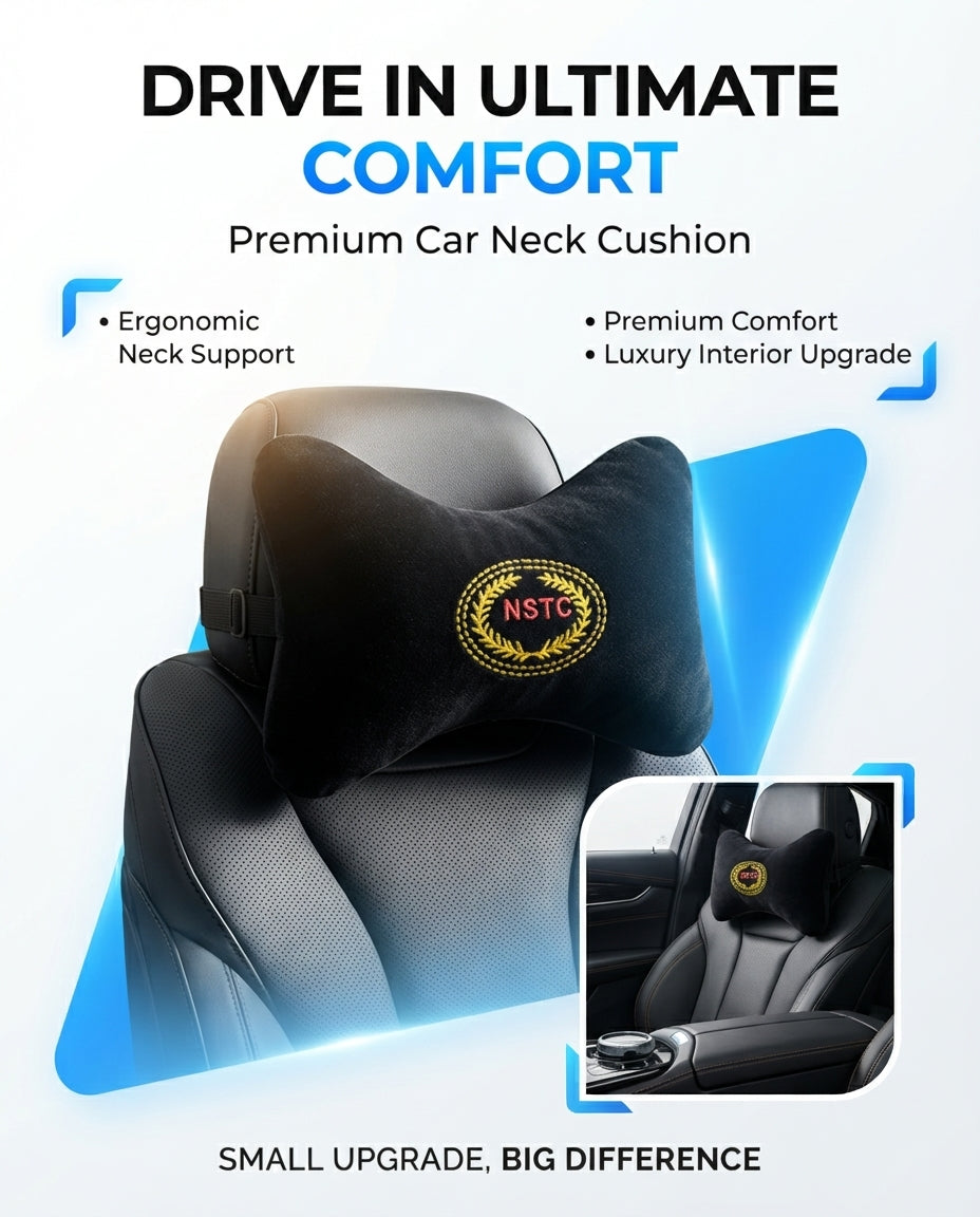 Car Neck Rest Cushions Velvet/Pvc Material Nstc Logo 02 Pcs/Set Black Poly Bag Pack (Pakistan)