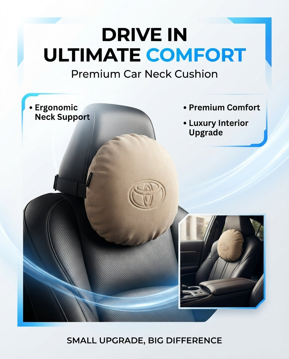 Car Neck Rest Cushions Velvet Material Round Shape Toyota Logo 02 Pcs/Set Beige Poly Bag Pack (China)