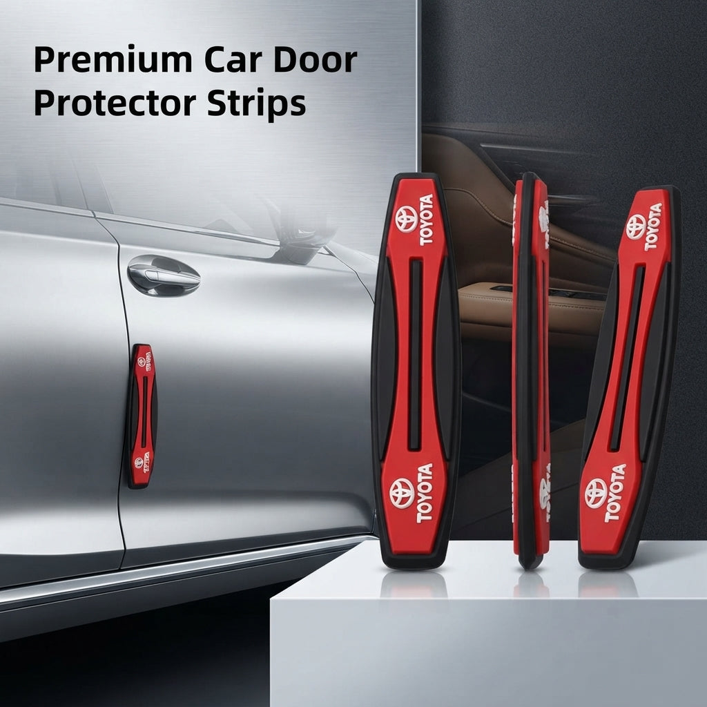 Car Door Anti-Scratch Guards Silicone Material Toyota Logo 04 Pcs/Set Blister Pack Red (China)