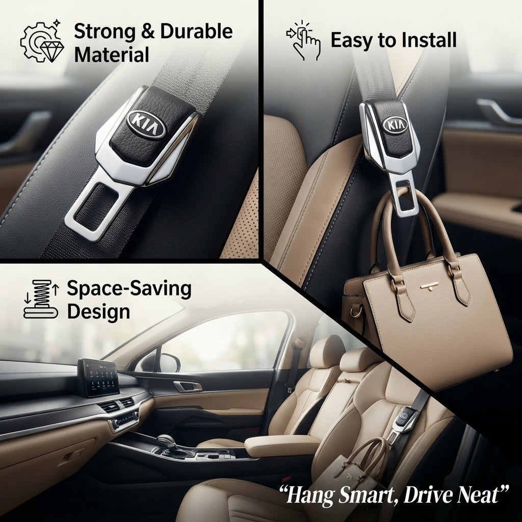 Seat Belt Hook Metal Material Kia Logo 01 Pc/Pack With Button Poly Bag Pack (China)
