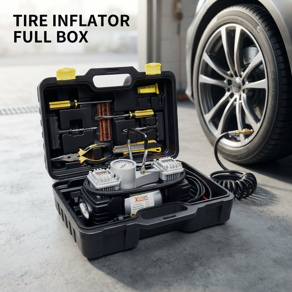 Air Compressor Double Cylinder Metal Housing Large Size Premium Quality Plastic Box Pack With Tool Kit Fy-2215 (China)