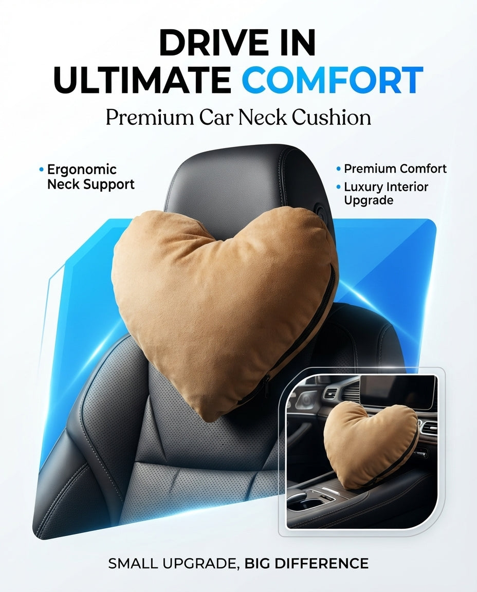 Car Neck Rest Cushions Velvet Material Heart Shape 02 Pcs/Set Beige Poly Bag Pack (China)