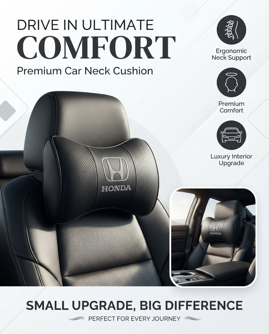 Car Neck Rest Cushions Pvc Material Honda Logo 02 Pcs/Set Black Poly Bag Pack (Pakistan)