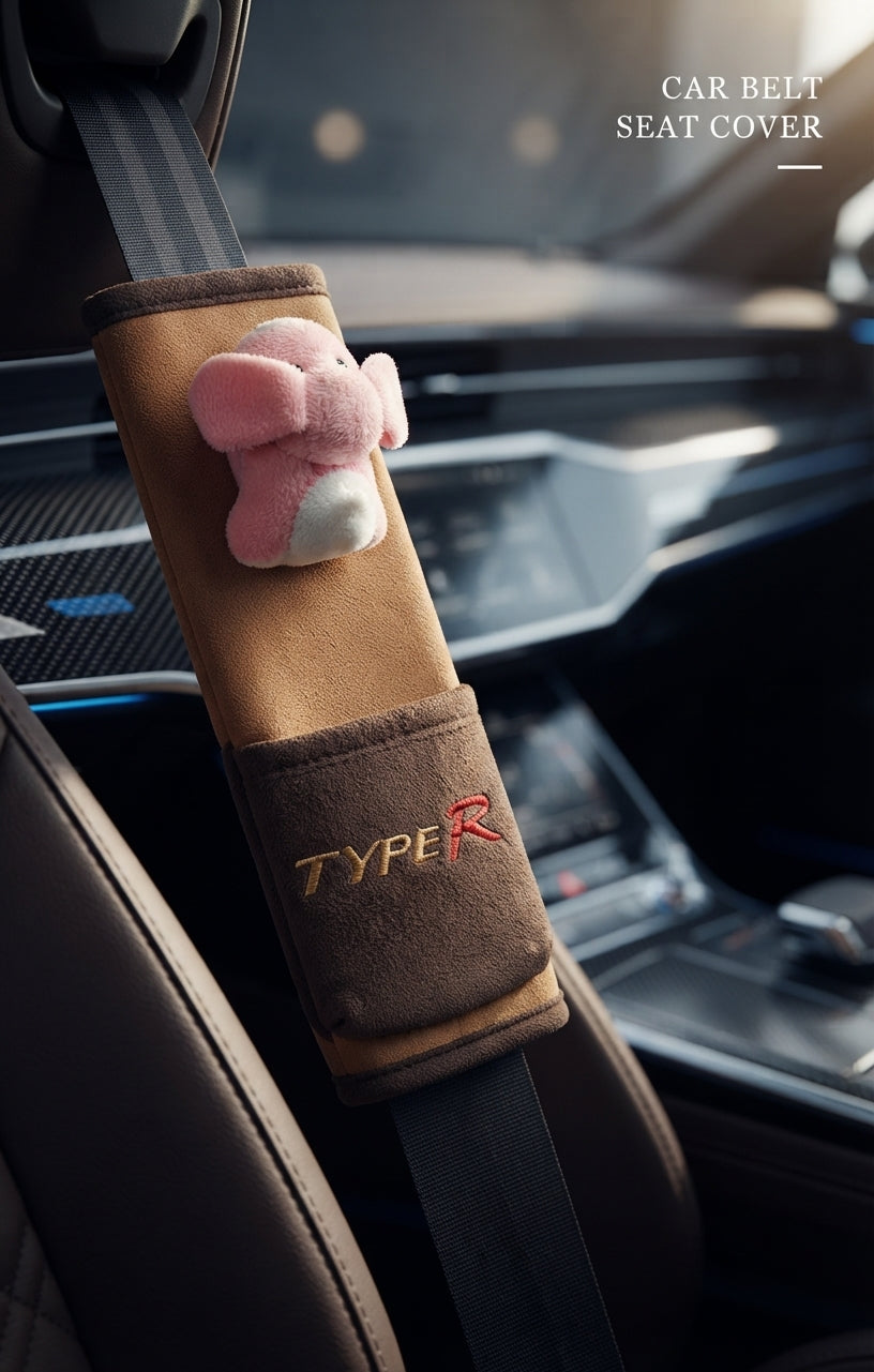 Seat Belt Covers (China) Velvet Material Coffee Type-R Logo 02 Pcs/Set Blister Pack