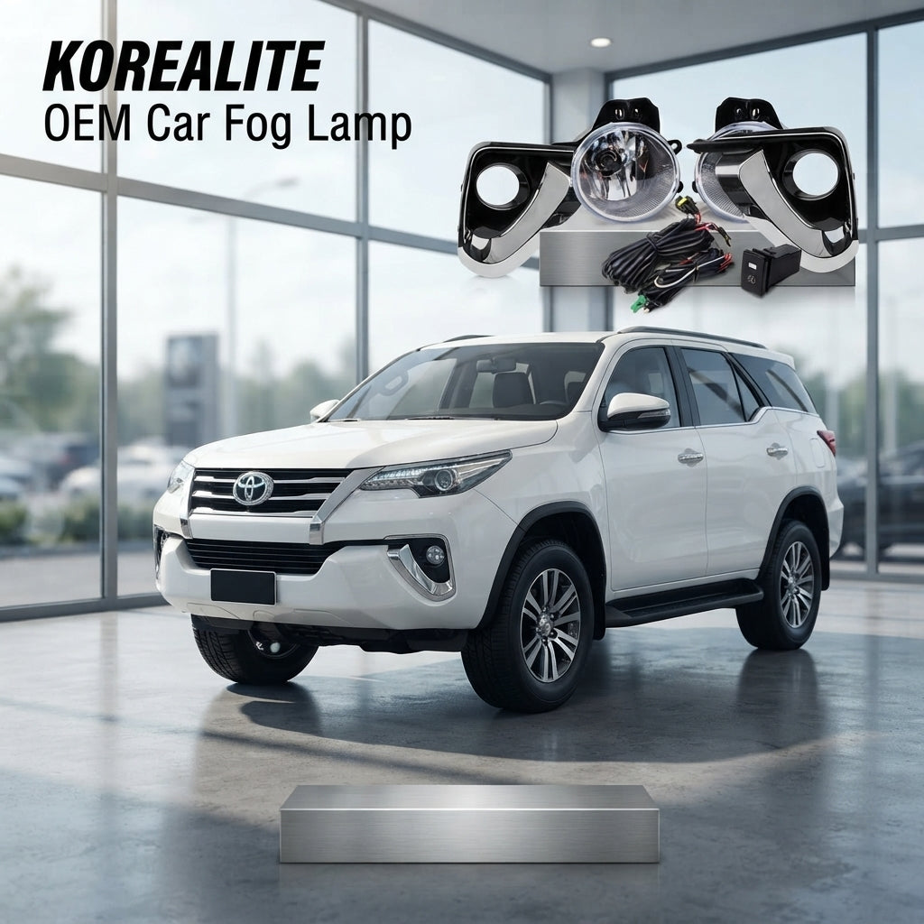 Car Fog Lamp Korealite Oem Fitting Halogen Toyota Fortuner 2018 Plastic Housing Glass Lens Clear Lens Black/Chrome Kl-7880 (China)