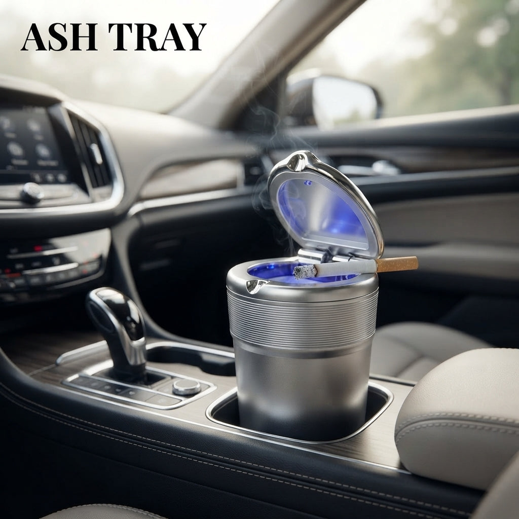 Car Ash Tray With Led Chrome/Silver Standard Quality Large Size Jc-033 (China)