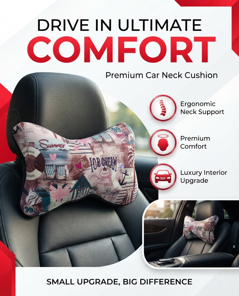 Car Neck Rest Cushions Pvc Material 02 Pcs/Set Black/White Colour Poly Bag Pack Summer Beach Design (Pakistan)