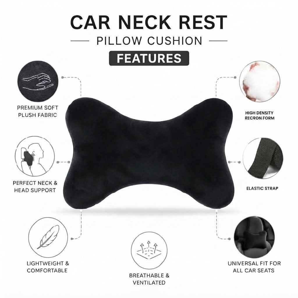 Car Neck Rest Cushions Pvc Material 02 Pcs/Set Black Poly Bag Pack (China)