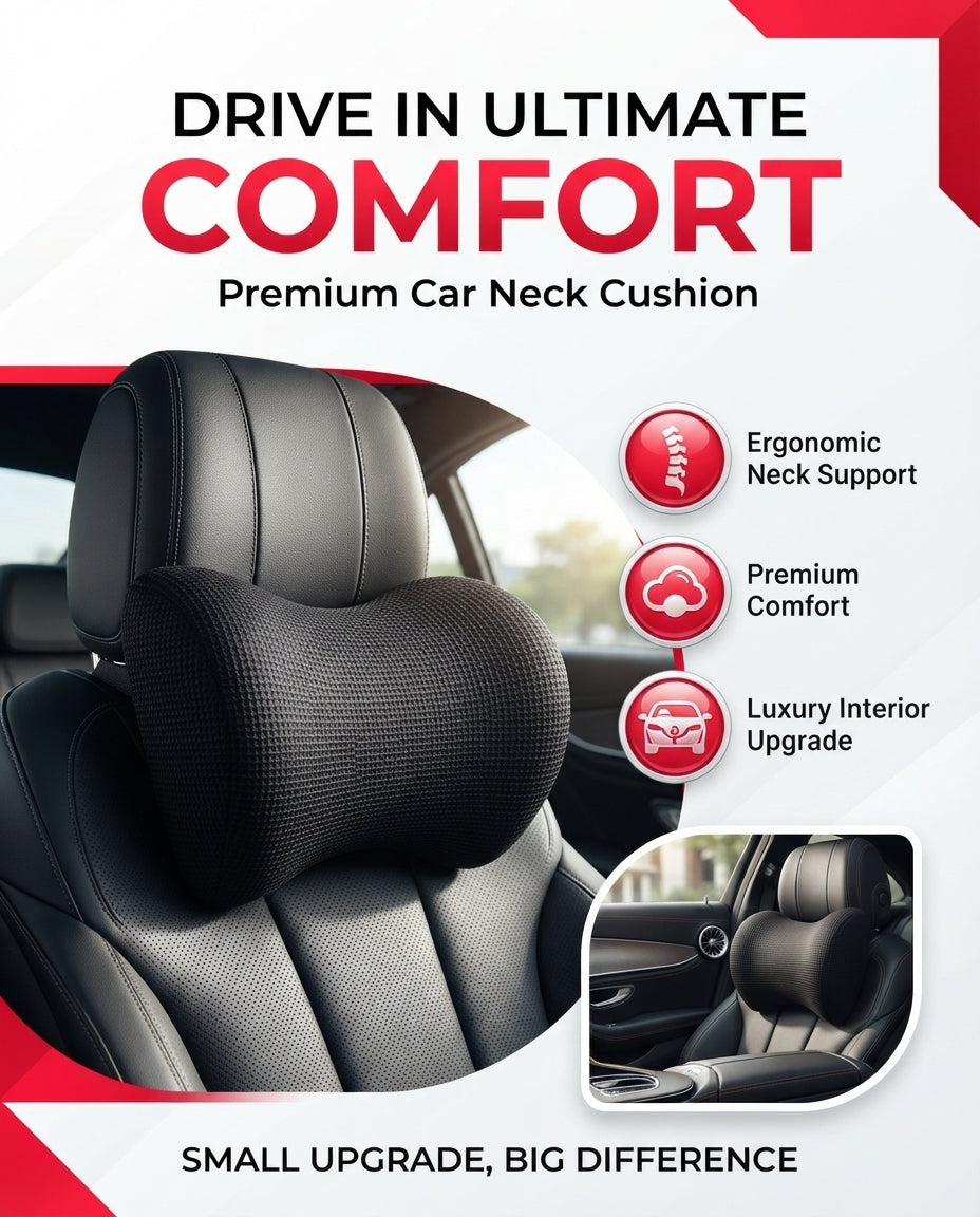 Car Neck Rest Cushions Fabric Material 01 Pc/Set Black Pvc Bag Pack