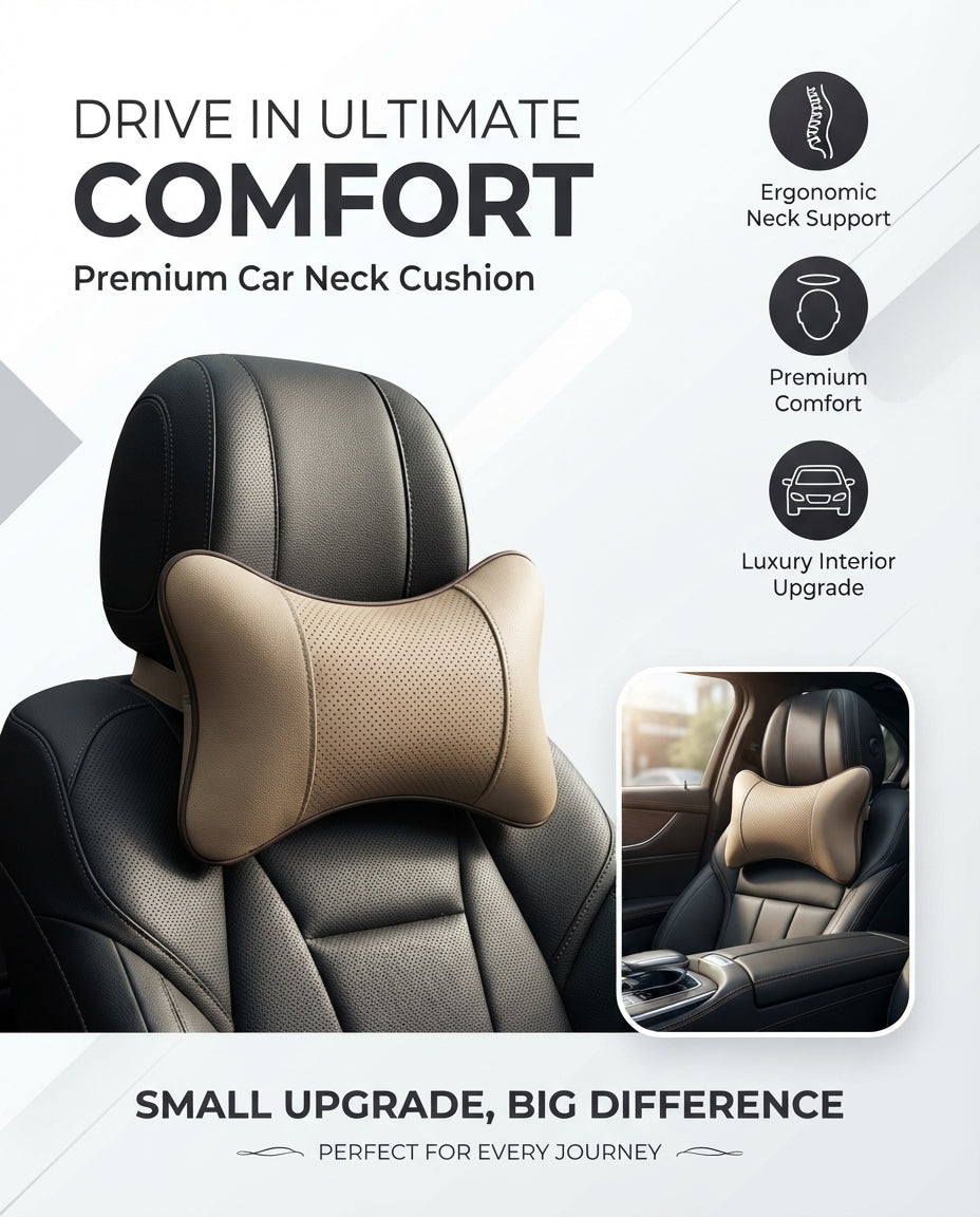 Car Neck Rest Cushions Pvc Leather Material 02 Pcs/Set Beige Poly Bag Pack (China)