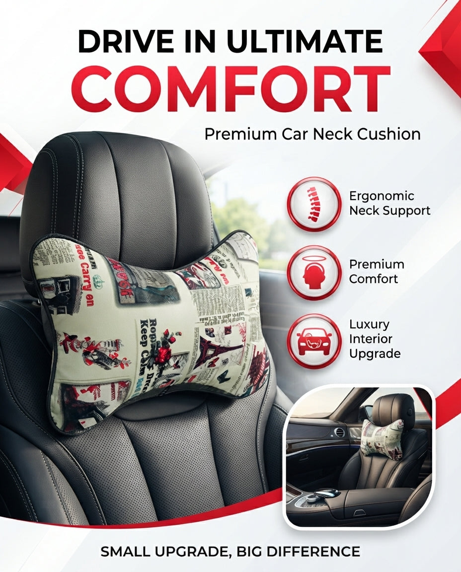 Car Neck Rest Cushions Pvc Material 02 Pcs/Set Black/White Colour Poly Bag Pack Newspaper Design (Pakistan)