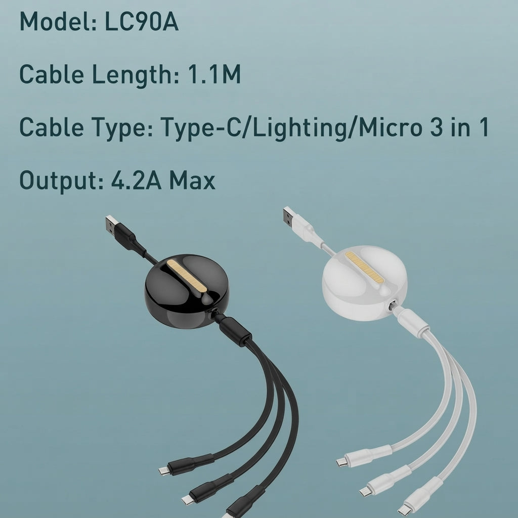 Mobile Charger Kit Car Use / Dc Type 4.8A 12V Usb To Type C + Android + Iphone Premium Quality 01 Pc/Pack Black Colour Box Pack Cafele (China)