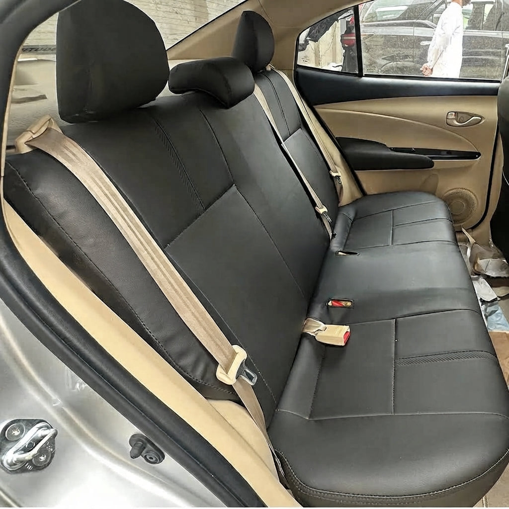Auto Leather Type Seat Cover M/C Oem Design Custom Fitting Toyota Yaris 2020 Black Colour Red Stitch 11 Pcs/Set