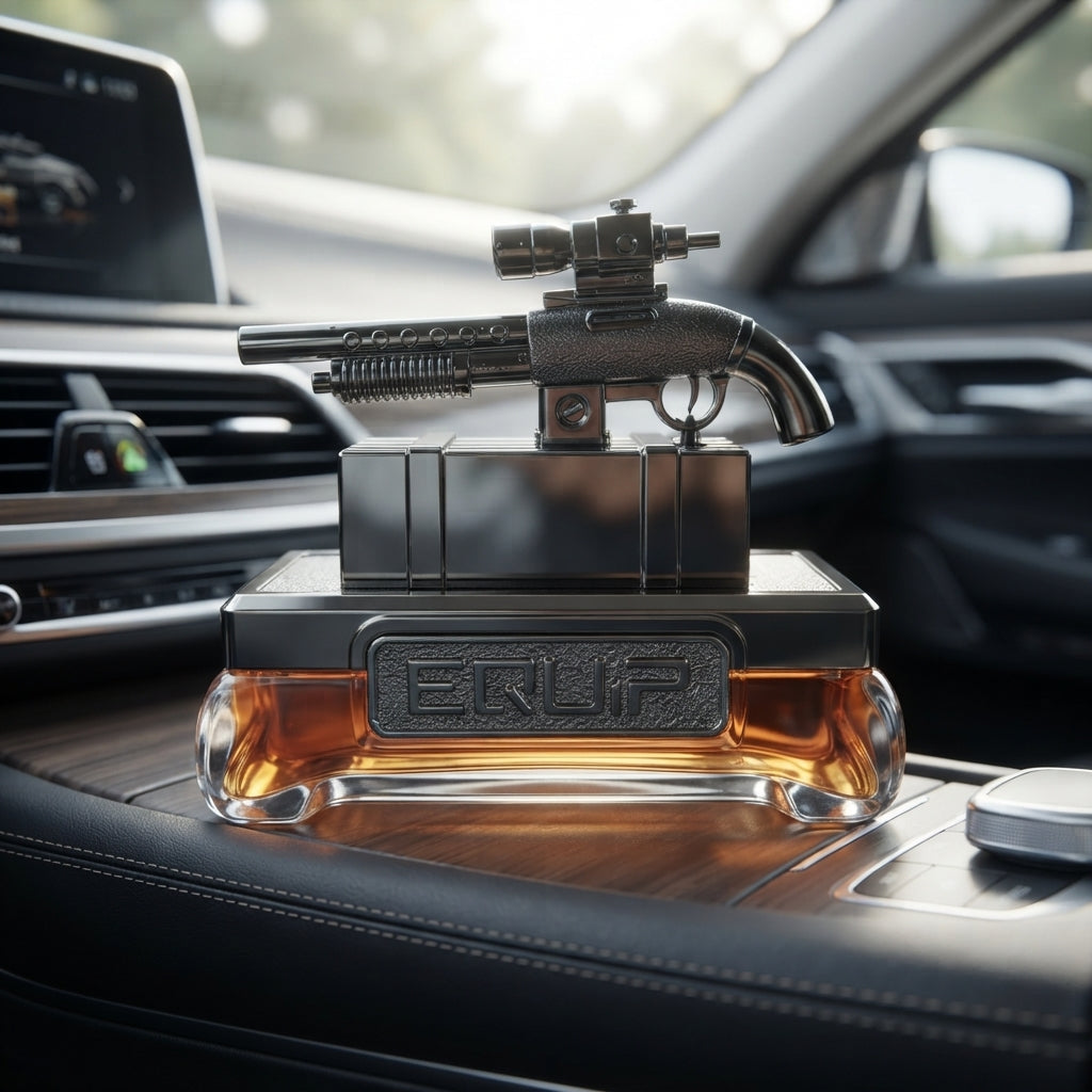 Car Perfume Glass Bottle / Gun Design Copper/Chrome Housing Orange Fragrance Large Size Colour Box Pack Fy-2951 (China)
