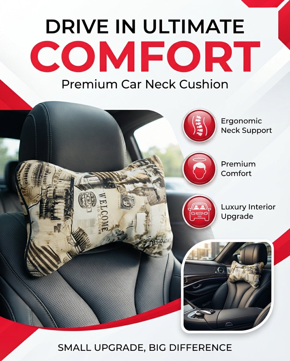 Car Neck Rest Cushions Pvc Material 02 Pcs/Set Black/White Colour Poly Bag Pack London Design (Pakistan)