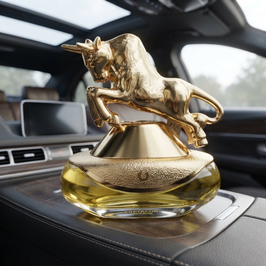 Car Perfume Glass Bottle / Bull Design Copper/Chrome Housing Orange Fragrance 100Ml Colour Box Pack Fy-2938 (China)