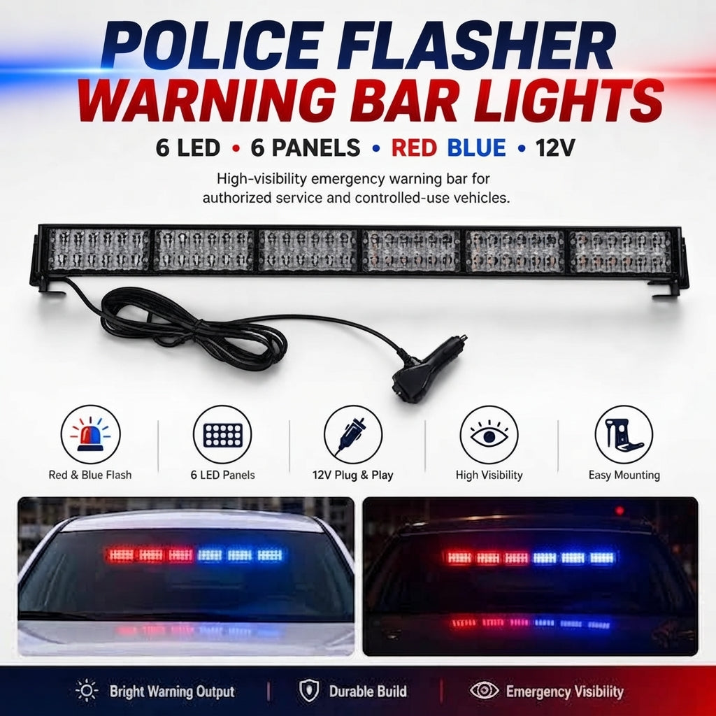 Car Interior Led Dashboard Light (Police Style) Cob Type Rod Style 01 Pc/Set Metal Housing Box Pack Red/Blue (China) 36" Fy-2111