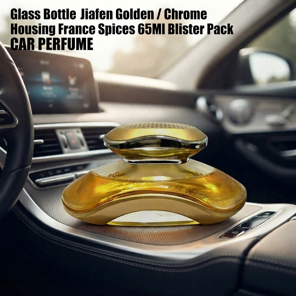 Car Perfume Glass Bottle Jiafen Golden/Chrome Housing France Spices 65Ml Blister Pack Fy-7335 (China)